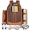 4 Person Picnic Backpack Bag with Wine Pouch, Blanket & Cutlery Set Coffee