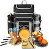 Picnic Set Backpack with Insulated Cooler for 4 Person Black