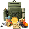 Picnic Set Backpack with Insulated Cooler for 4 Person Green