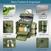 Picnic Set Backpack with Insulated Cooler for 4 Person Green