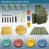 Picnic Set Backpack with Insulated Cooler for 4 Person Green